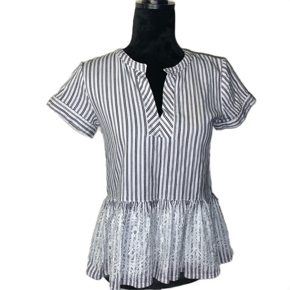 BLUE RAIN STRIPED PEPLUM TOP WITH LACE - Picture 3 of 3
